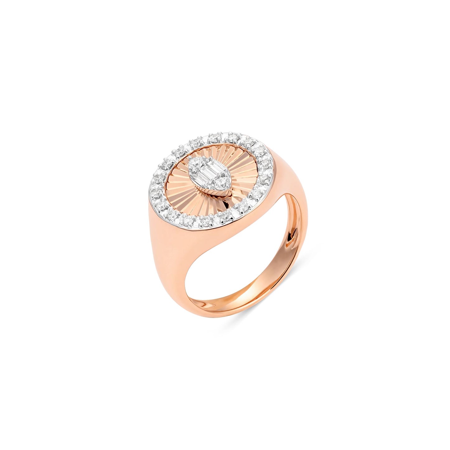 Sundial Gold & Diamond Round Pinky Ring with Marquise Diamond