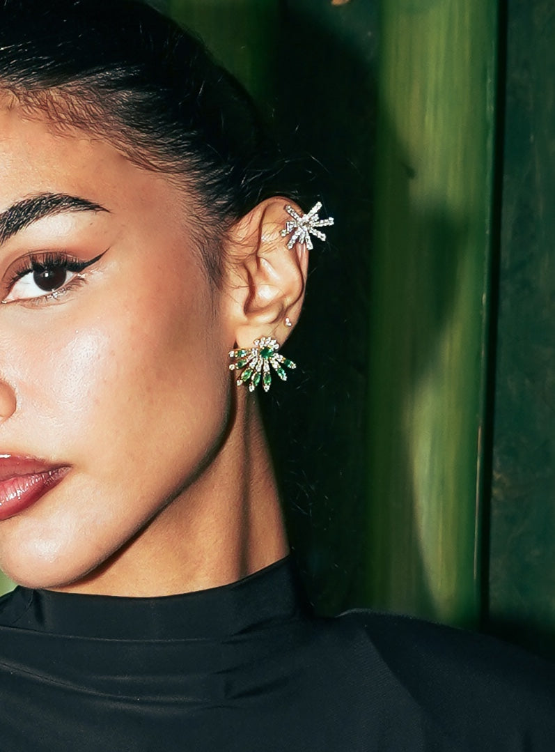 Tribal Emerald & Diamond Fan Earrings