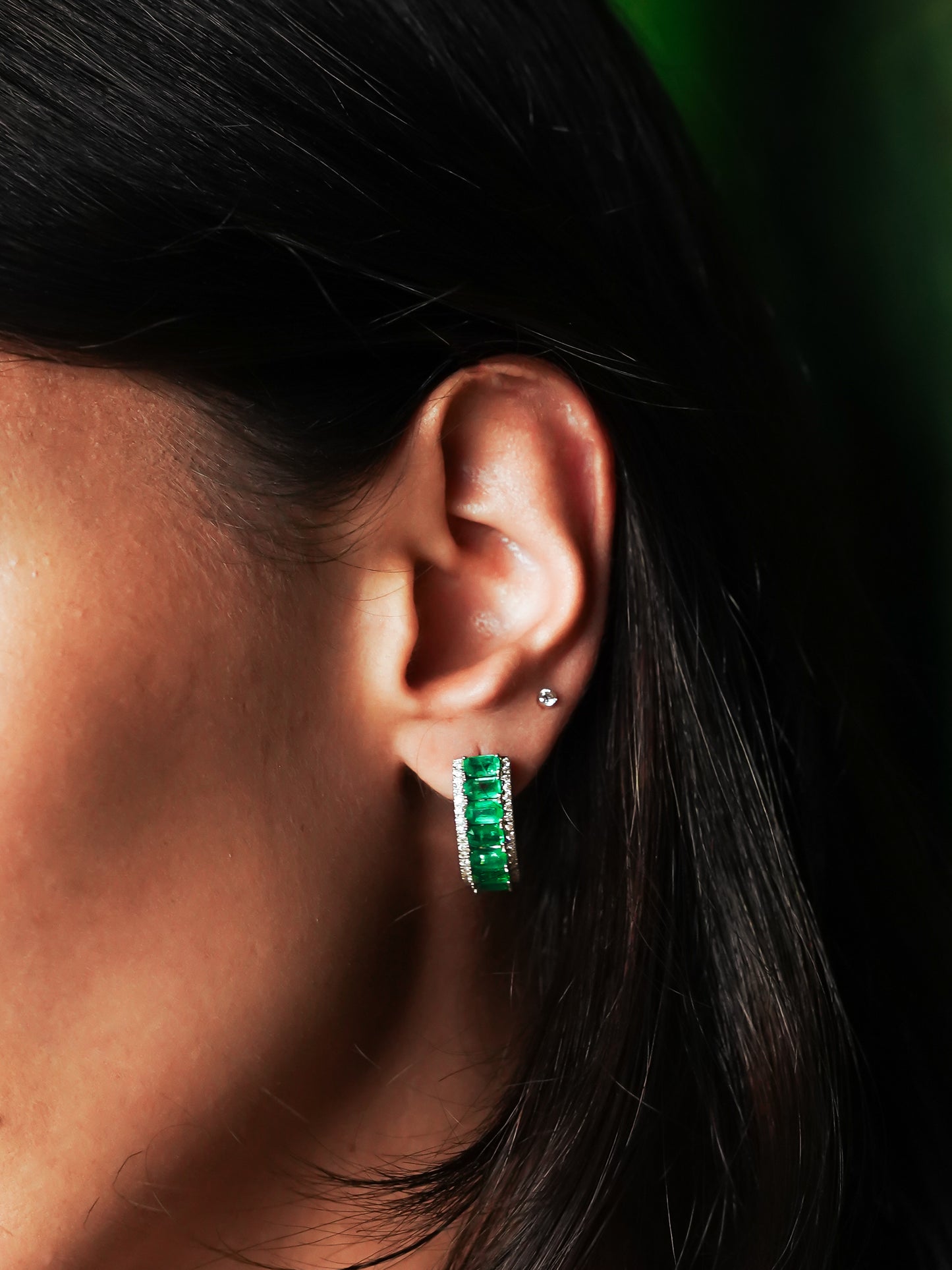 Cosmic Emerald & Diamond Huggies