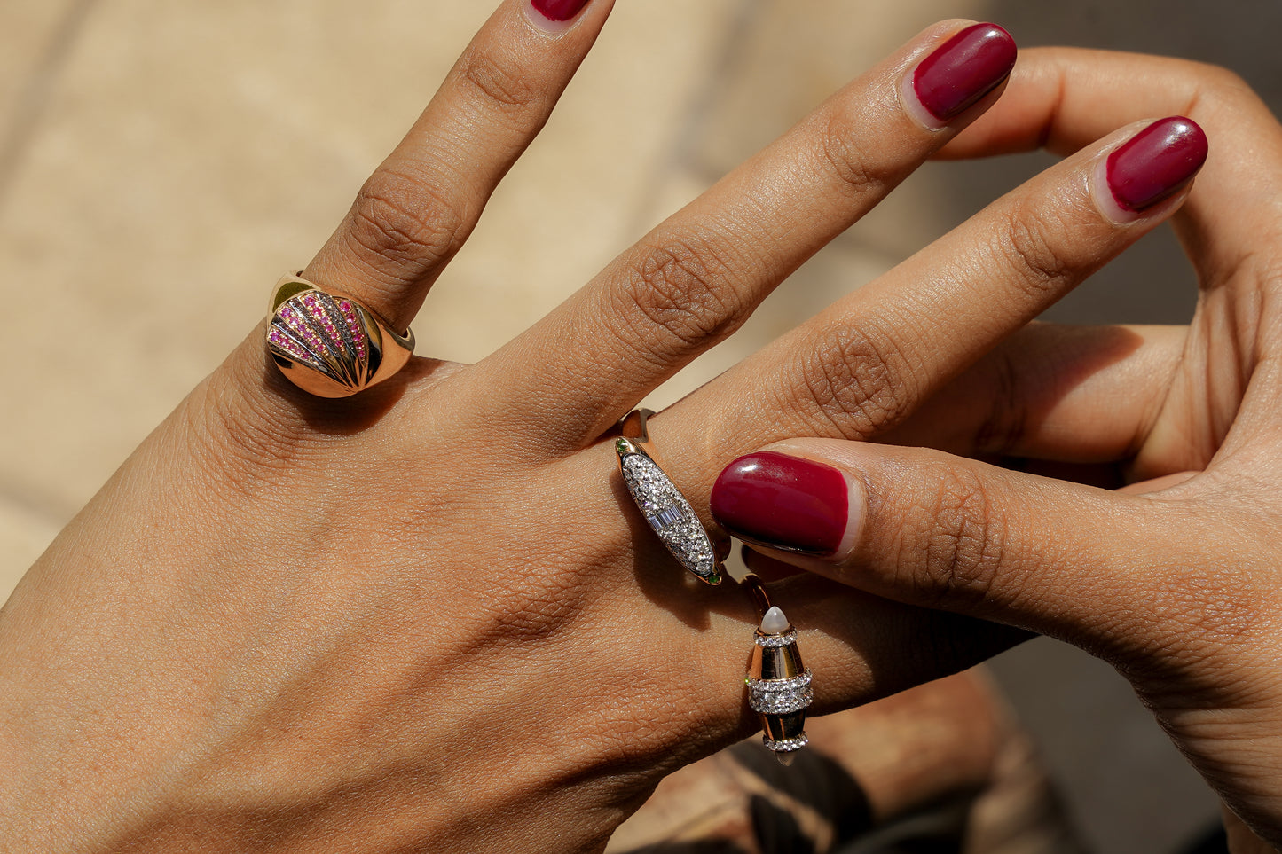 Shell Diamond Signet Ring