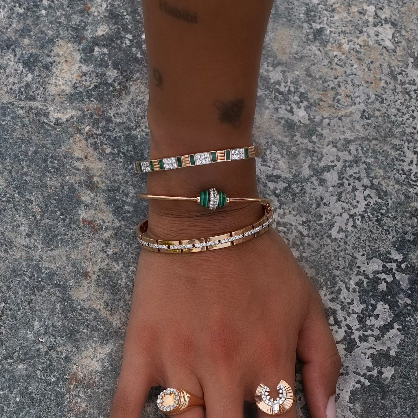 Mosaic Malachite & Diamond Bangle