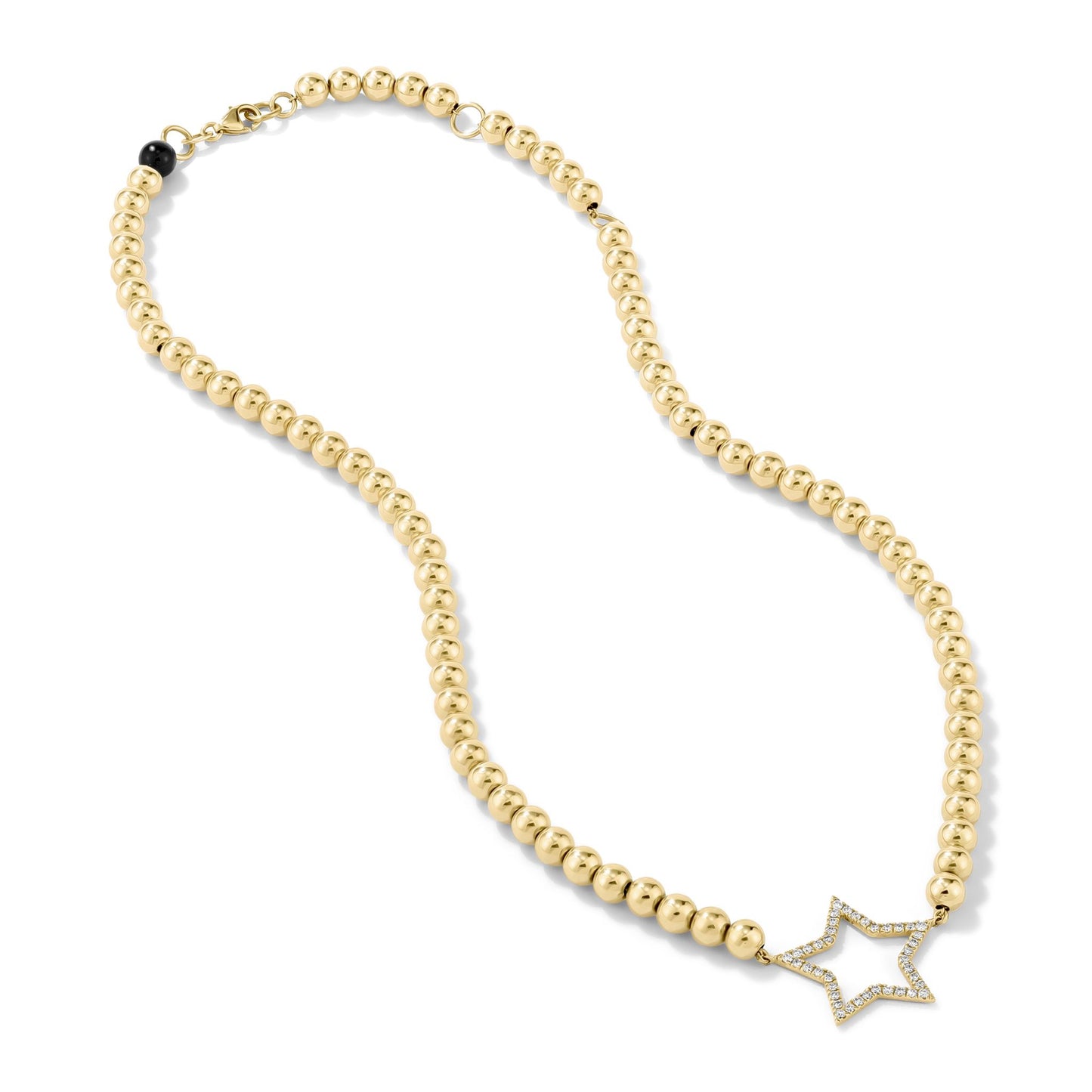 Nazar Gold Bead Necklace with Diamond Star Halo