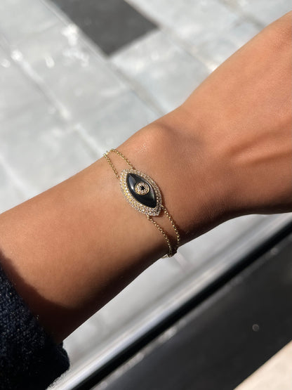 Black Evil Eye Diamond Halo Bracelet