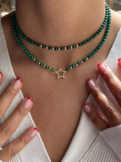 Nazar Bead Necklace with Diamond Star