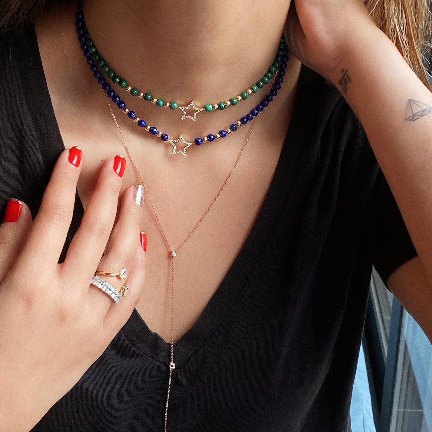 Nazar Bead Necklace with Diamond Star
