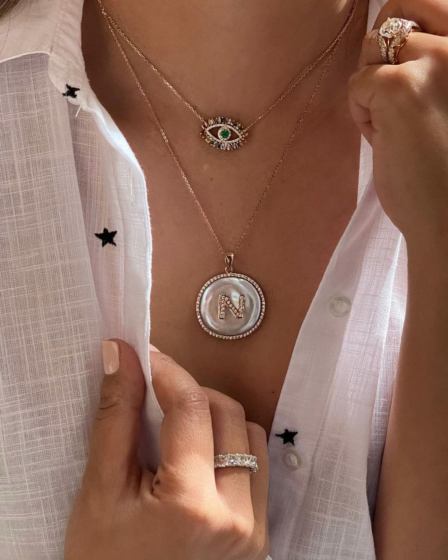Initial Pearl & Diamond Medallion