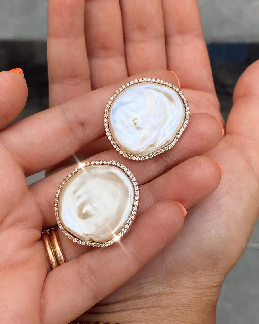 Flat Baroque & Diamond Disc Earrings