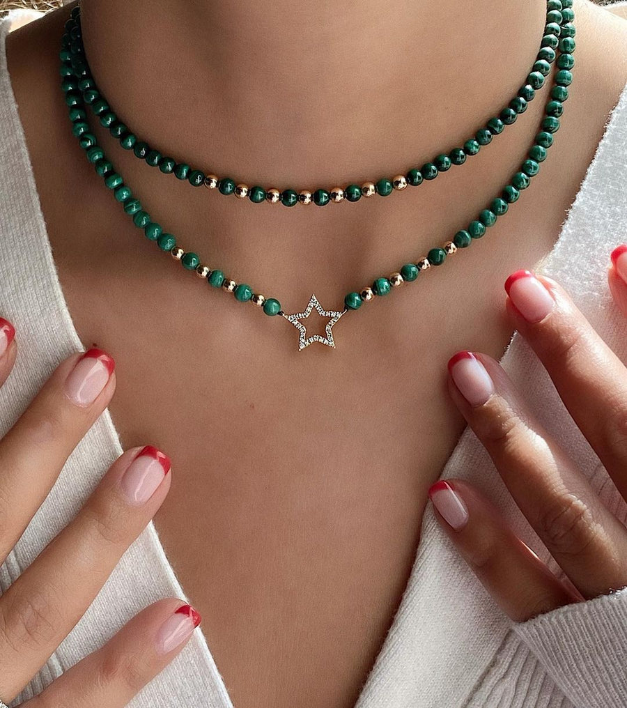 Nazar Bead Necklace with Diamond Star