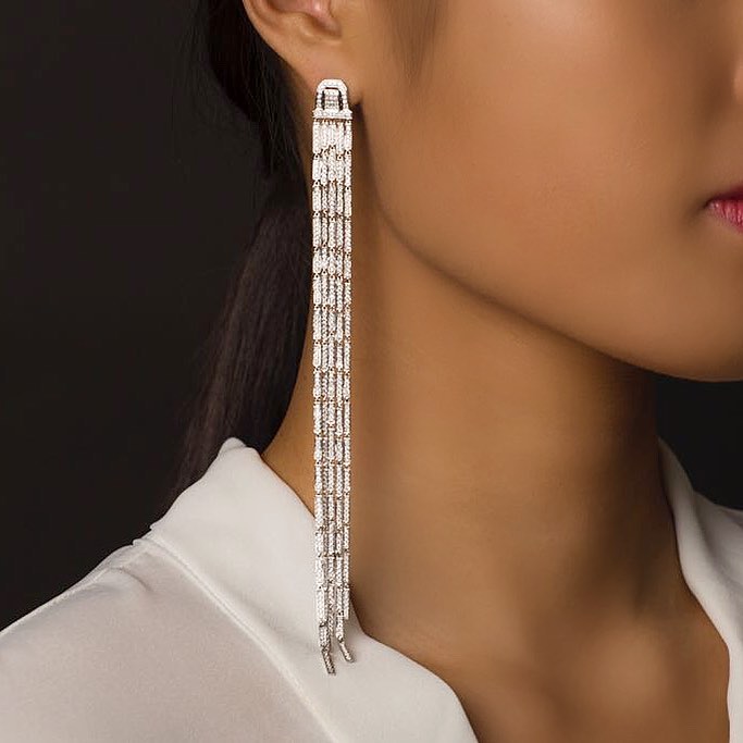 White Diamond Fringe Earrings