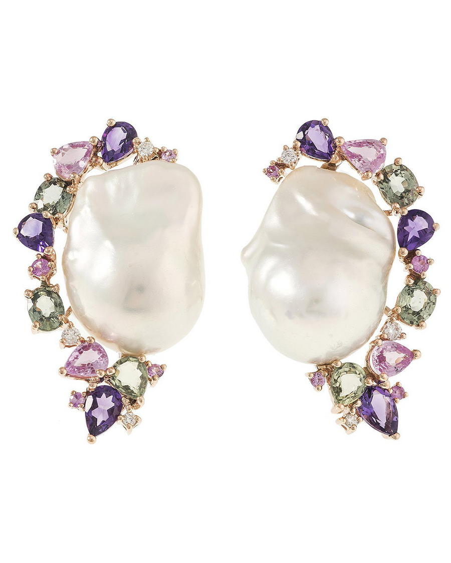 Colored Crescent Baroque Studs