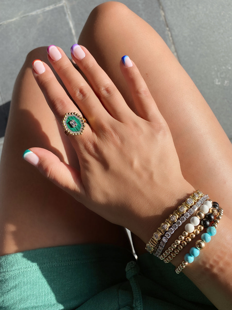 Malachite & Diamond Crest Ring