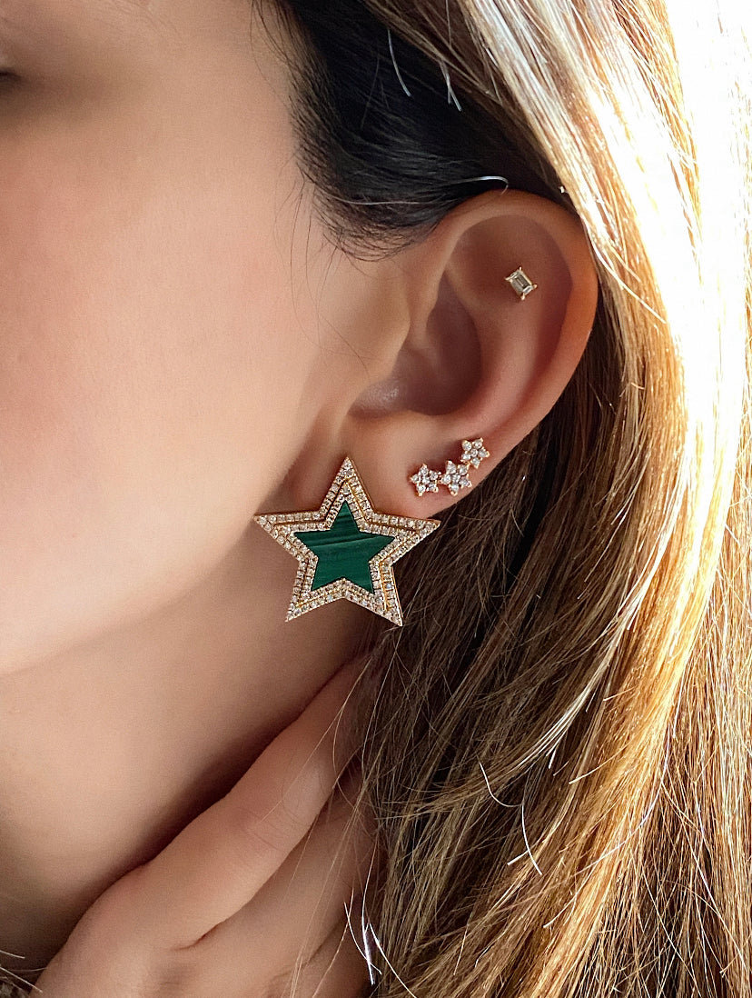 Star & Double Diamond Halo Earrings