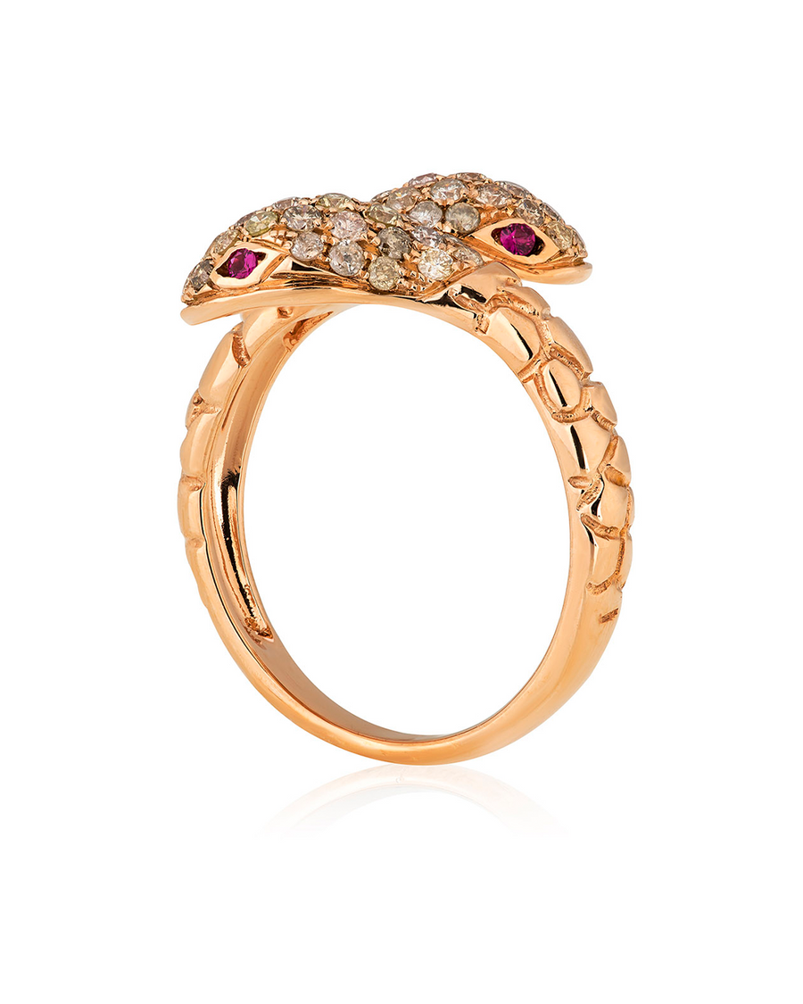 Twin Head Ruby & Diamond Snake Ring