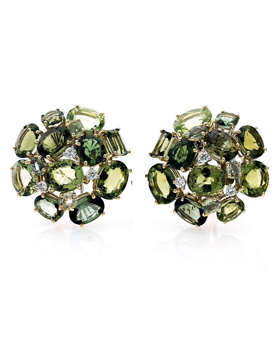 Green Bouquet Button Earstuds